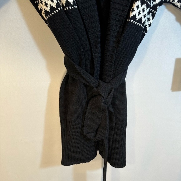 ALYX Womens Sweater Cardigan Sz L Knit Aztec Belted Dolman Sleeves Black White - Picture 2 of 14